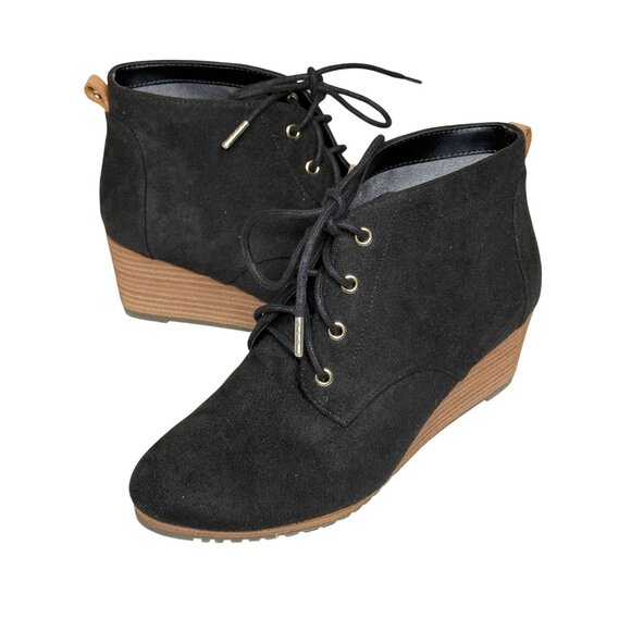 Dr Scholl’s Women’s 7M Black Suede Lace Up Wedge Booties Be Energized - Picture 1 of 9
